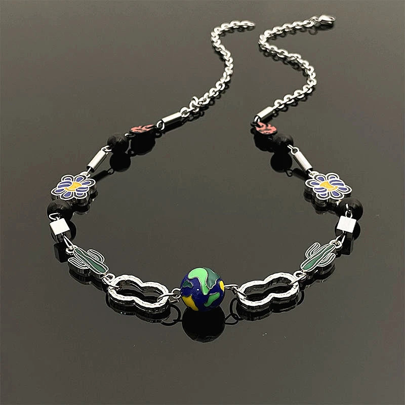 Hip Hop Earth Cactus Flower Necklace