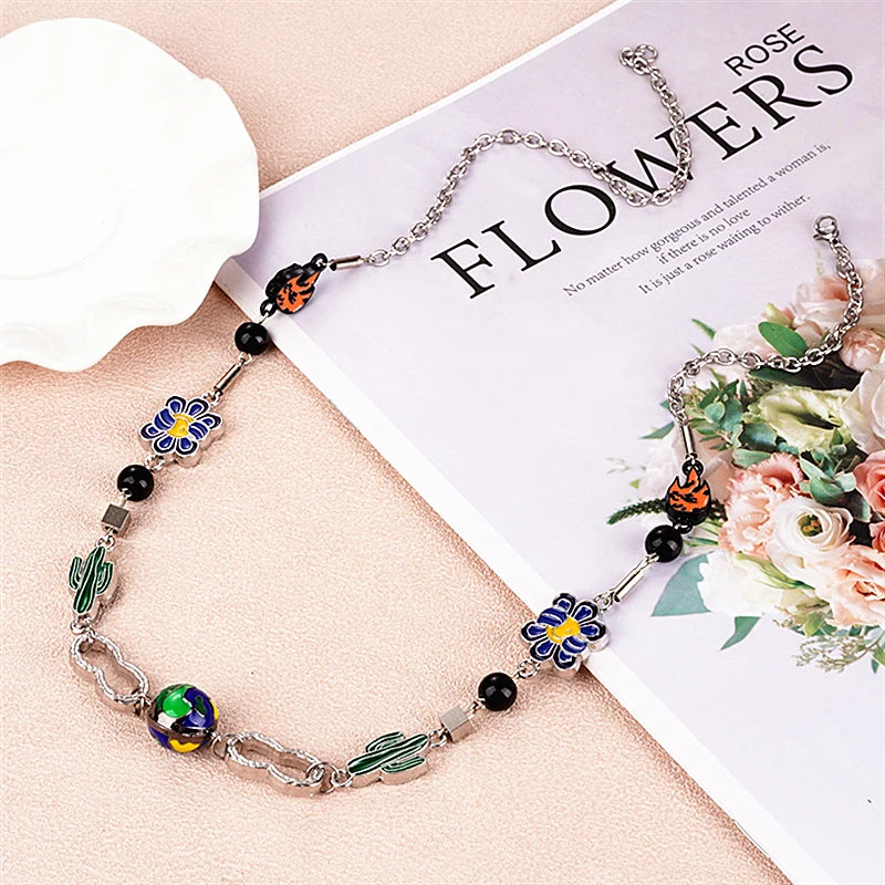 Hip Hop Earth Cactus Flower Necklace