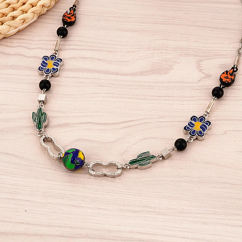 Hip Hop Earth Cactus Flower Necklace